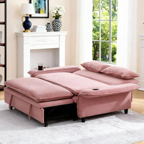 Gewnee 66''Pull-Out Sofa Bed,Adjustable Armrests and Backrests with Cup Holders,Multi-Functional Sofa Bed Suitable for Living rooms and Bedrooms.(Pink)