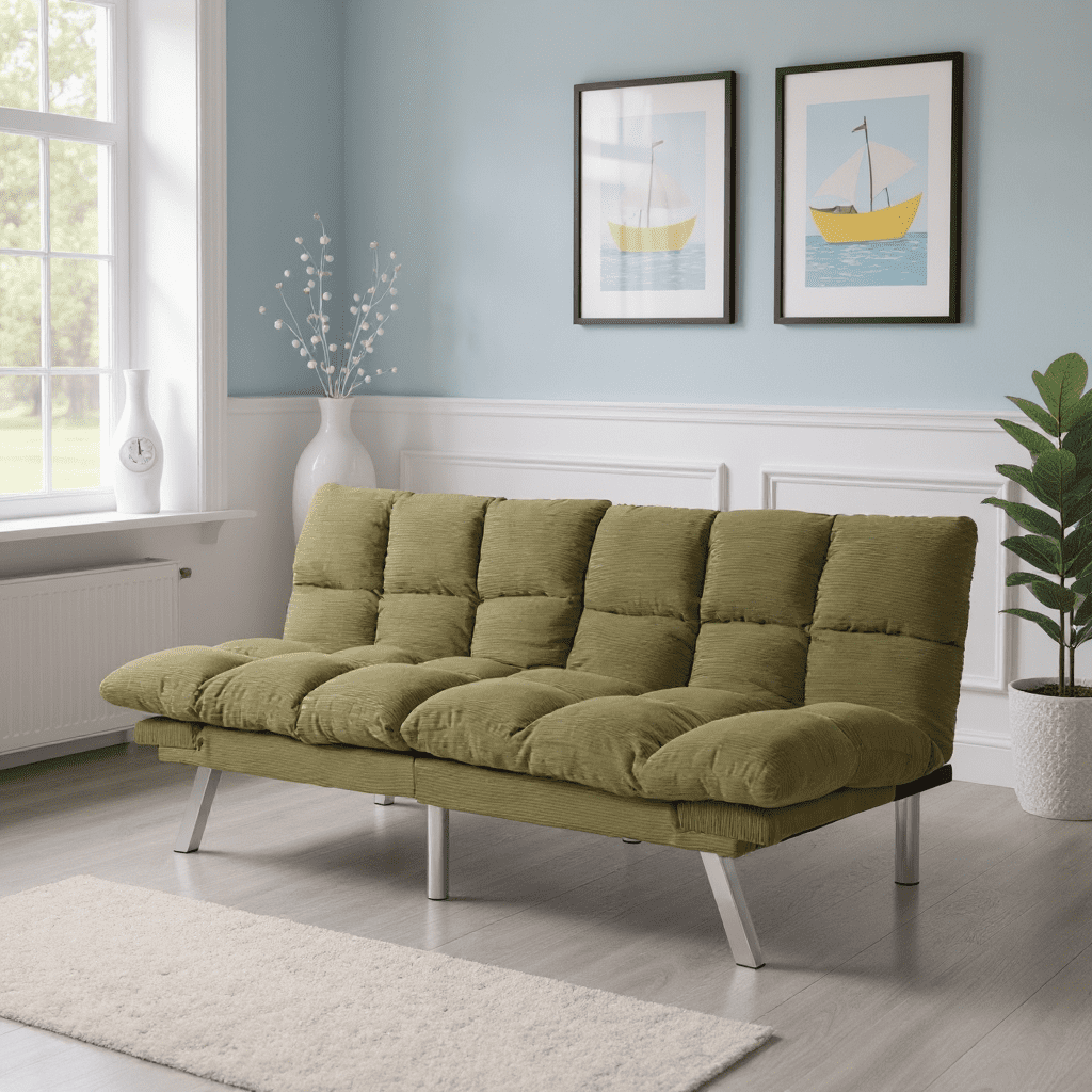 Gewnee 67.3 Inch Futon Sofa Bed, Corduroy Fabric Sleeper Sofa, Modern Loveseat for Apartments and Offices, Adjustable Backrest and Armrests.Green