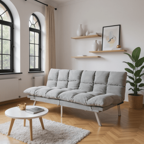 Gewnee 67.3 Inch Futon Sofa Bed, Corduroy Fabric Sleeper Sofa, Modern Loveseat for Apartments and Offices, Adjustable Backrest and Armrests.Grey