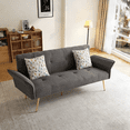 thumbnail image 1 of Gewnee 67.72" Modern Futon Sofa Bed with Adjustable Backrest & Armrest,Teddy Fabric,Golden Metal Legs,Includes Jacquard Toss Pillows,Sleeper Sofa for Small Space,Living Room,Office., 1 of 12