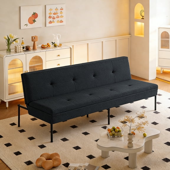 Gewnee 69.88'' Futon Sofa Bed,Convertible Sleeper Sofa,5-Position Adjustable Backrest,Modern Polyester Upholstery,All-Iron Frame-for Living Room,Apartment,Office,Dorm.Black