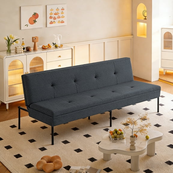 Gewnee 69.88'' Futon Sofa Bed,Convertible Sleeper Sofa,5-Position Adjustable Backrest,Modern Polyester Upholstery,All-Iron Frame-for Living Room,Apartment,Office,Dorm.Dark Grey