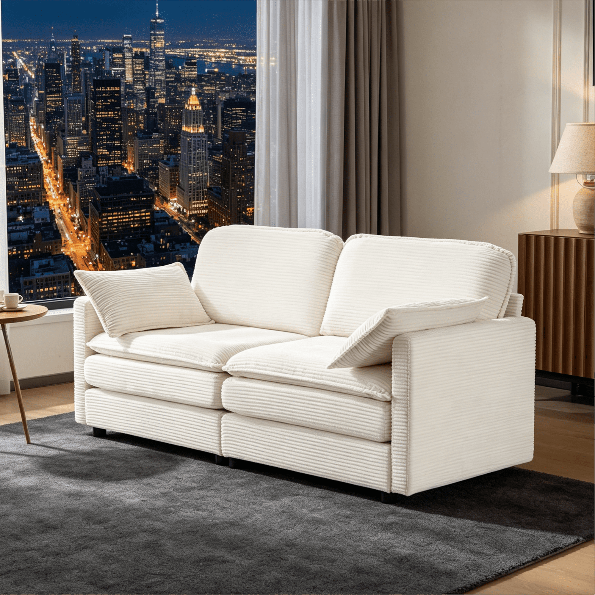 Gewnee 69"Corduroy Modular Loveseat,Deep Seat 2-Seater Couch with Pillows,Modern Cloud Sofa for Living Room,Small Space.Beige