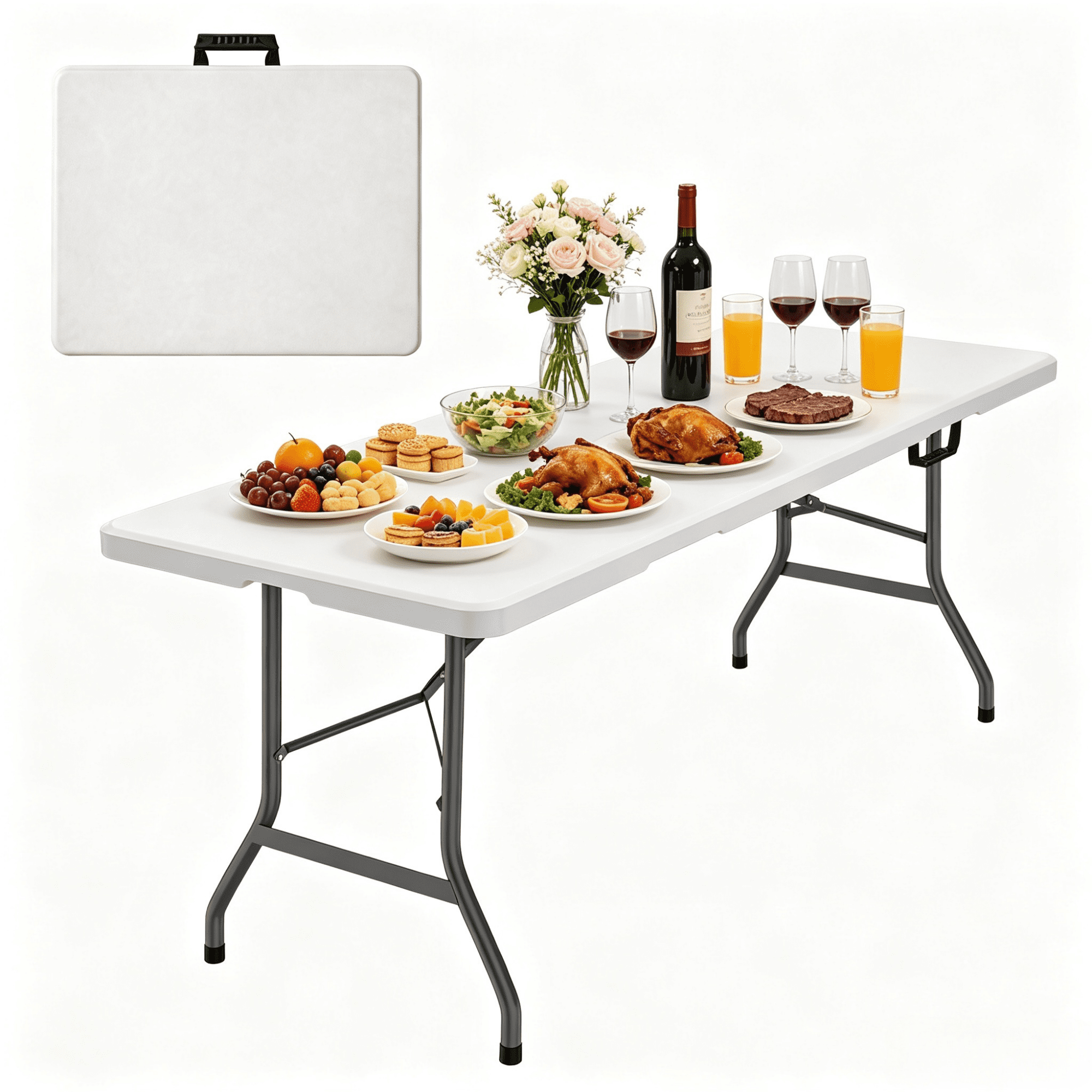 Gewnee 6FT Folding Table,Fold-in-Half Plastic Table,Waterproof HDPE,Outdoor and Indoor Picnic,Party,Dining,Camp Tables,White