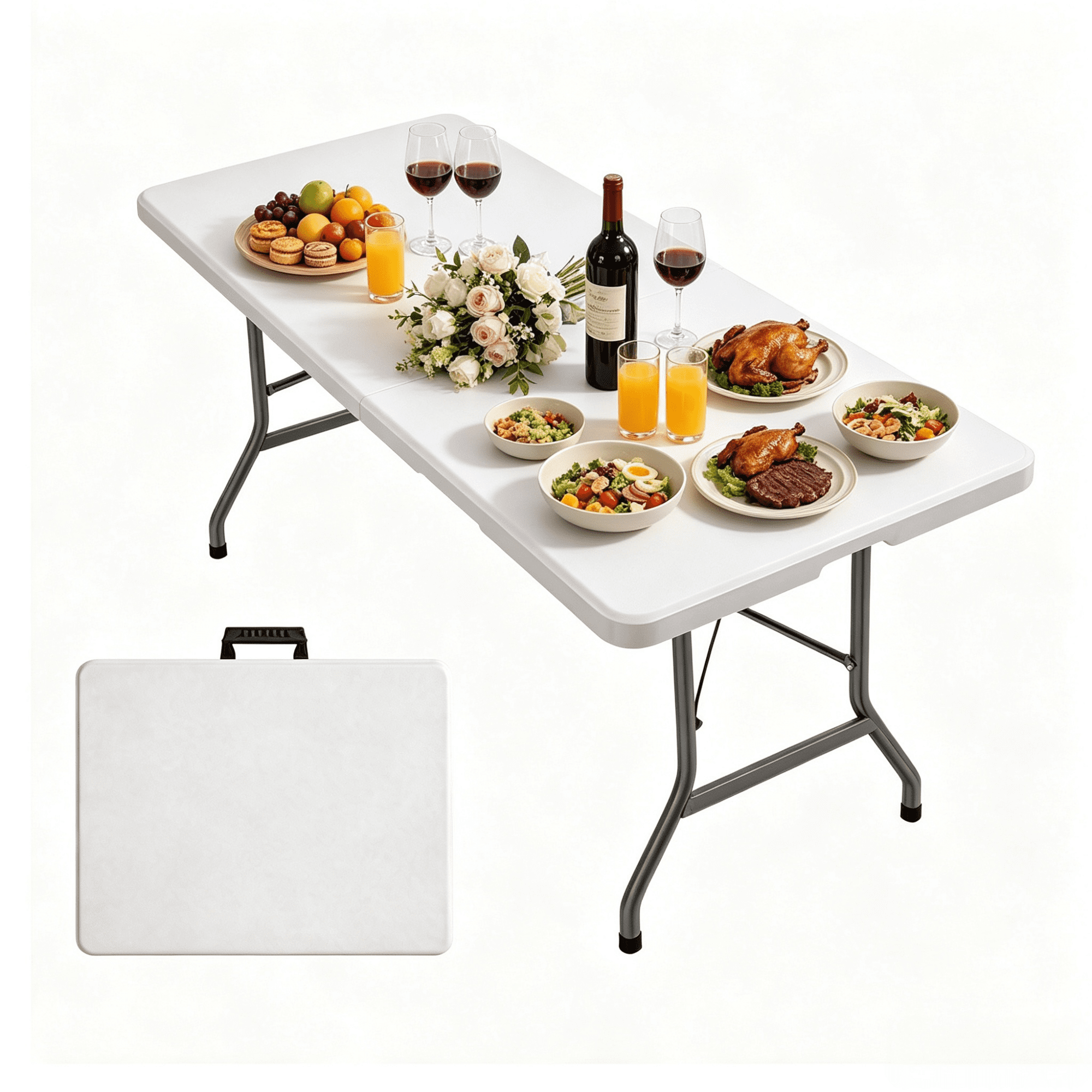 Gewnee 6FT Folding Table,Heavy Duty Portable Table,Waterproof HDPE,Foldable for Picnic,Party,Dining,BBQ,Indoor & Outdoor,White