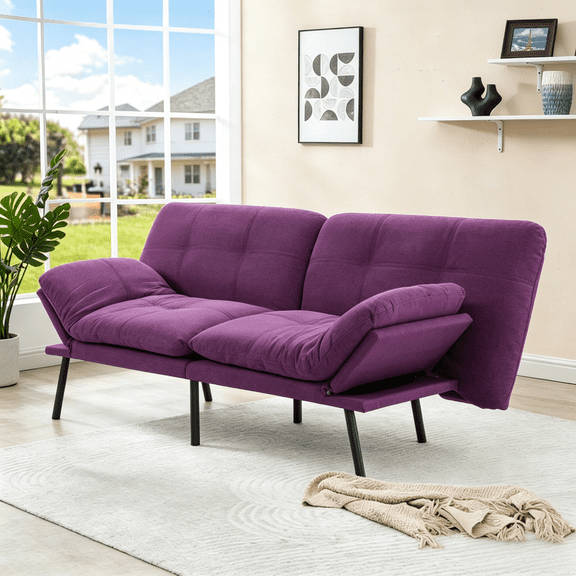Gewnee 70.87"Convertible Futon Sofa Bed,5-Position Adjustable Backrest,Split Back Design,Suitable for Living Room,Guest Room,Small Spaces.Purple