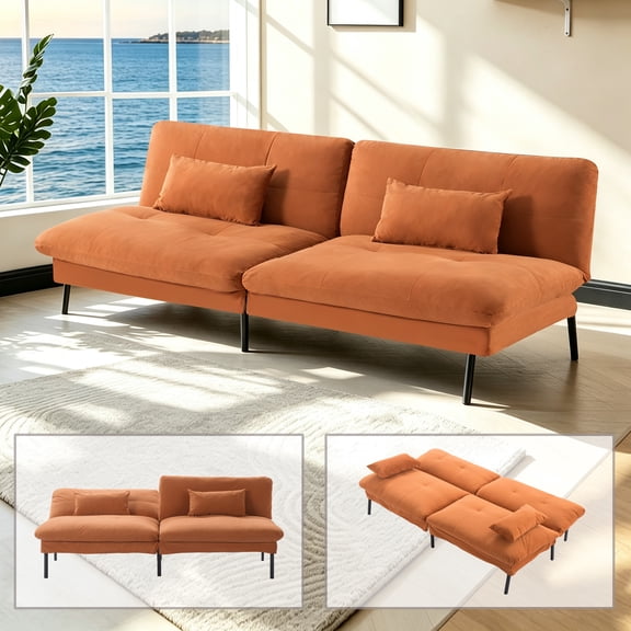 Gewnee 70"Convertible Futon Sofa Bed,Upholstered Futon Couch with 5 Adjustable Backrest Angles,Split-Back Design,Loveseat Couch for Living Room,Office.Orange