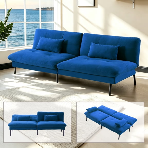 Gewnee 70"Convertible Futon Sofa Bed,Upholstered Futon Couch with 5 Adjustable Backrest Angles,Split-Back Design,Loveseat Couch for Living Room,Office.Navy Blue