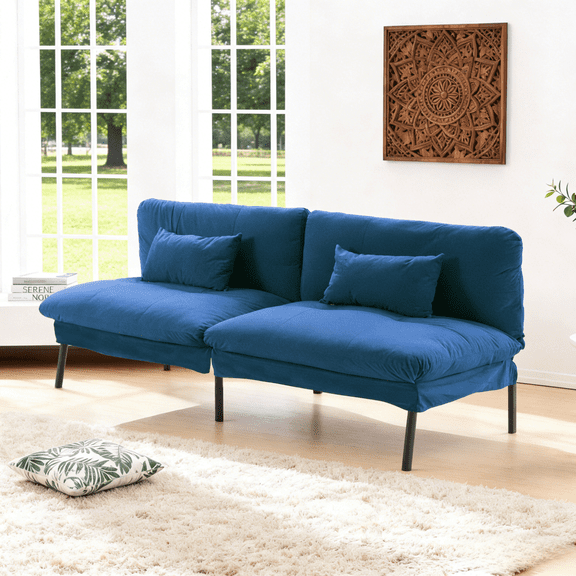 Gewnee 70" Convertible Futon Sofa Bed – Velvet Upholstery,Metal Frame,5-Position Adjustable Backrest,Split-Back Design,Space-Saving Couch for Home, Office,Guest Room.Navy Blue