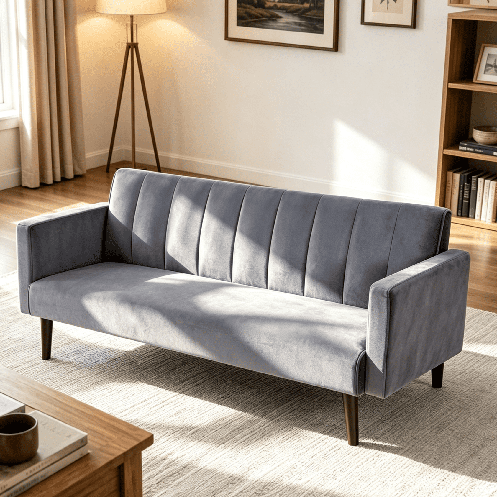 Gewnee 72" Sleeper Sofa Bed, Convertible Soft Linen Futon Couch with Folding Backrest,Modern Couch for Home and Guest Room，Gray