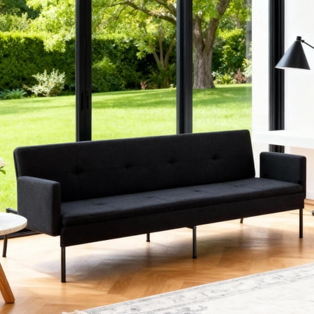 Gewnee 74.8 Inch Multi-Functional Convertible Futon Sofa Bed with Metal Bracket Joinery,Stable and Durable,Suitable for Living Rooms?Offices?Bedrooms(Black)