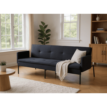 Gewnee 74.8 Inch Multi-Functional Convertible Futon Sofa Bed with Metal Bracket Joinery,Stable and Durable,Suitable for Living Rooms、Offices、Bedrooms(Black)