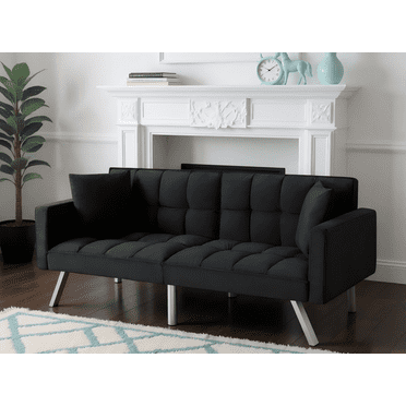 Gewnee 74"Velvet Upholstered Modern Convertible Futon, Adjustable Folding Sofa Bed, Guest Bed for Living Room,Bedroom,Apartment (Black)