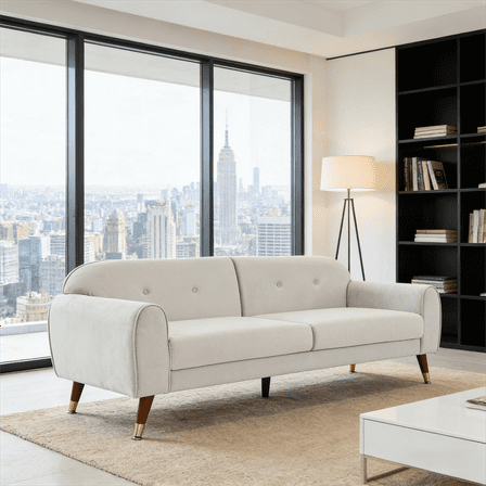 Gewnee 76" Velvet Modern Sofa with Curved Arch Back,Button Tufting and Tapered Wood Legs.Suitable for Living Rooms,Apartments.(Beige)