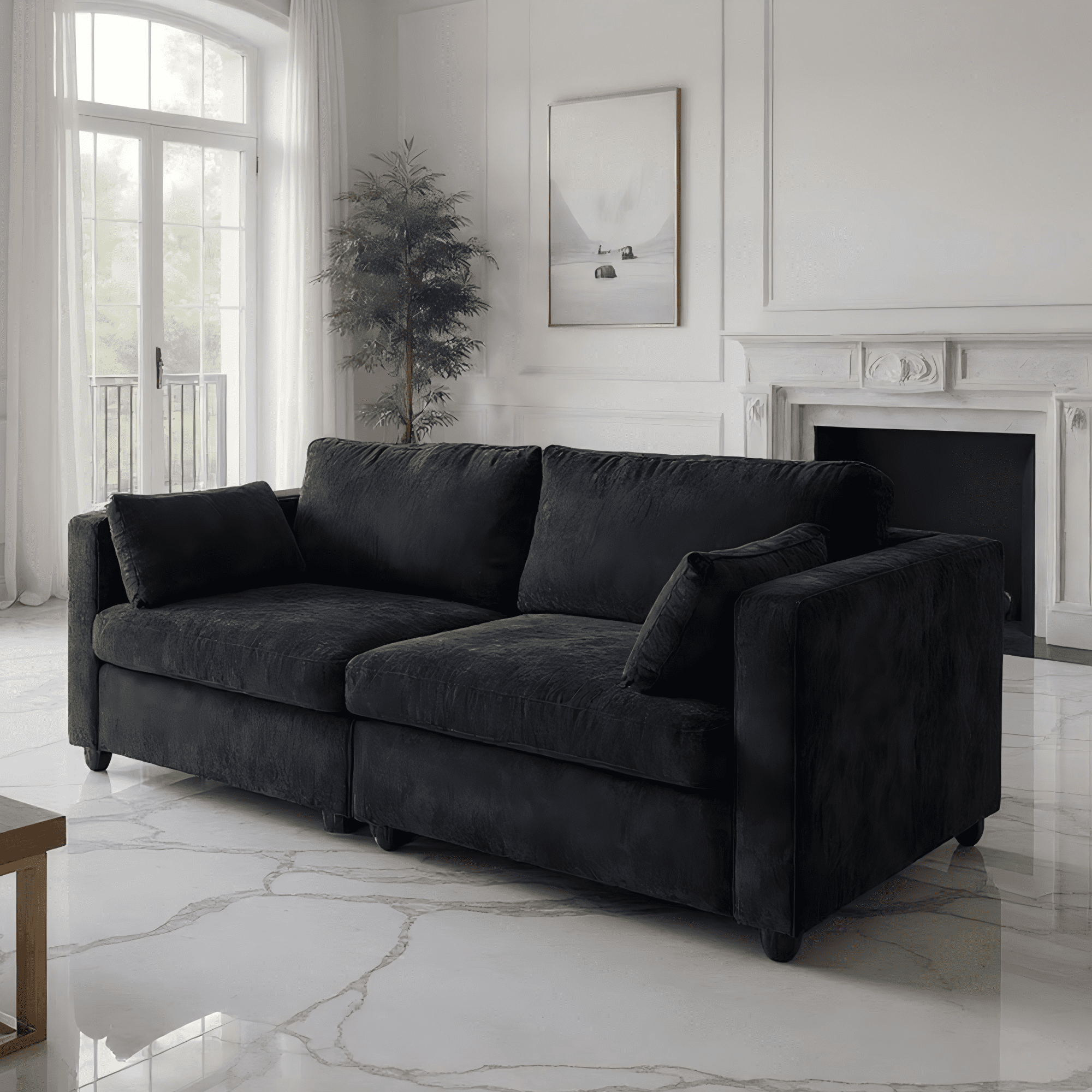 Gewnee 77.95”Modular Sectional Loveseat Sofa,Modern 2 Seater Sofa Couch Chenille Modular Sectional Couch for Living Room,Small Apartment(Black)