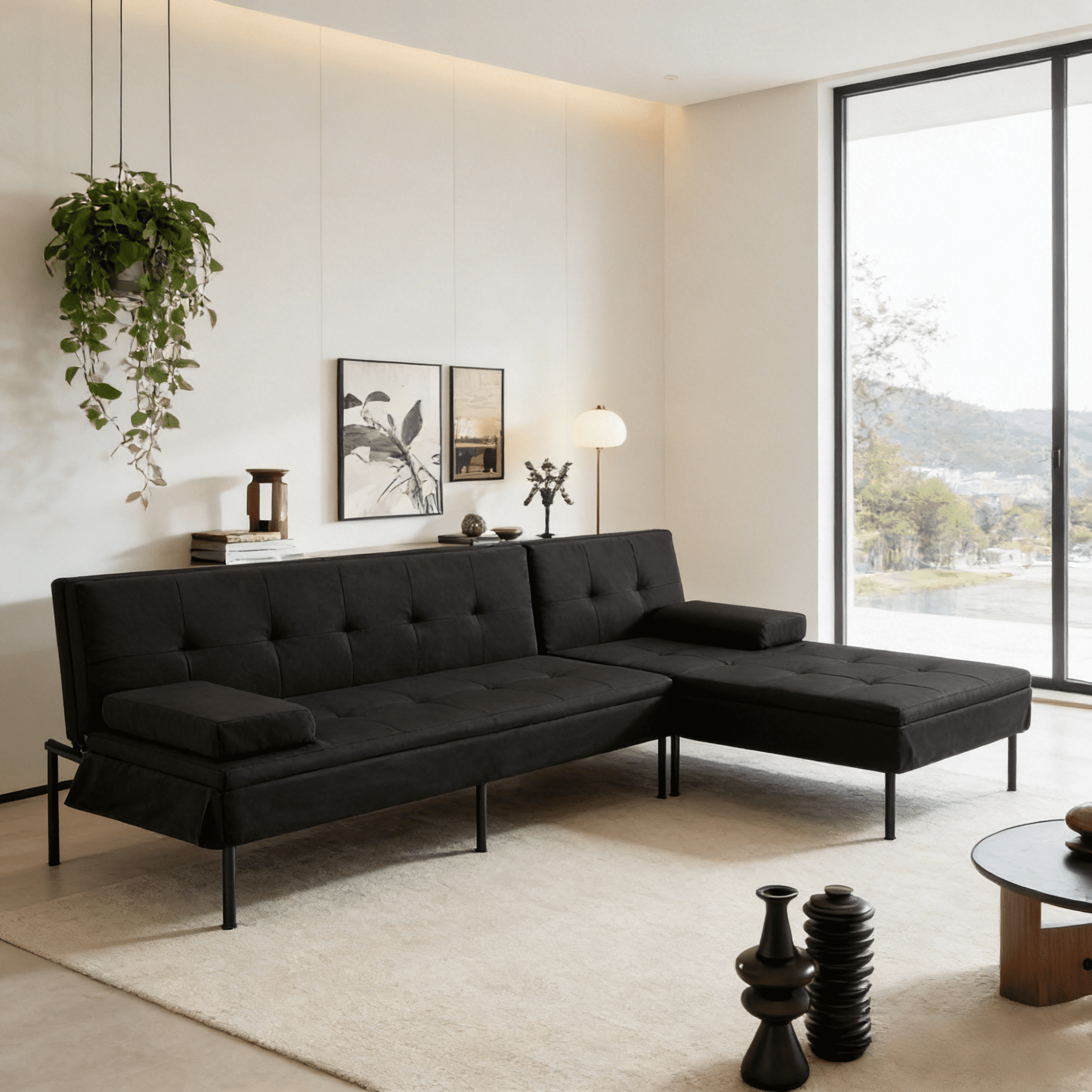 Gewnee 78.7'Convertible Sofa Couch,L-Shaped 3-Seat Sofa with Reversible Chair,5-level Adjustment Sectional Sofa,Suitable for Apartments and Living Rooms.Black