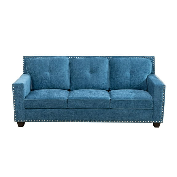 Gewnee 80" Wide Linen Upholstered  Sofa Counches with Nailhead Trim for Living Room,Blue