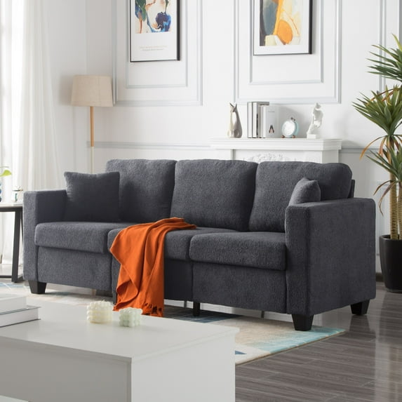 Gewnee 86.5''Modern Teddy Velvet Sofa with 2 Pillows,Extra-Wide Deep Sofa Couch,Suitable for Living Room,Bedroom,Office,Apartment (Dark Gray)