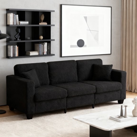 Gewnee 86.6" Ultra-Wide and Deep Modern Sofa,Removable Washable Cushions with Throw Pillows,Suitable for Living Rooms and Offices(Black)