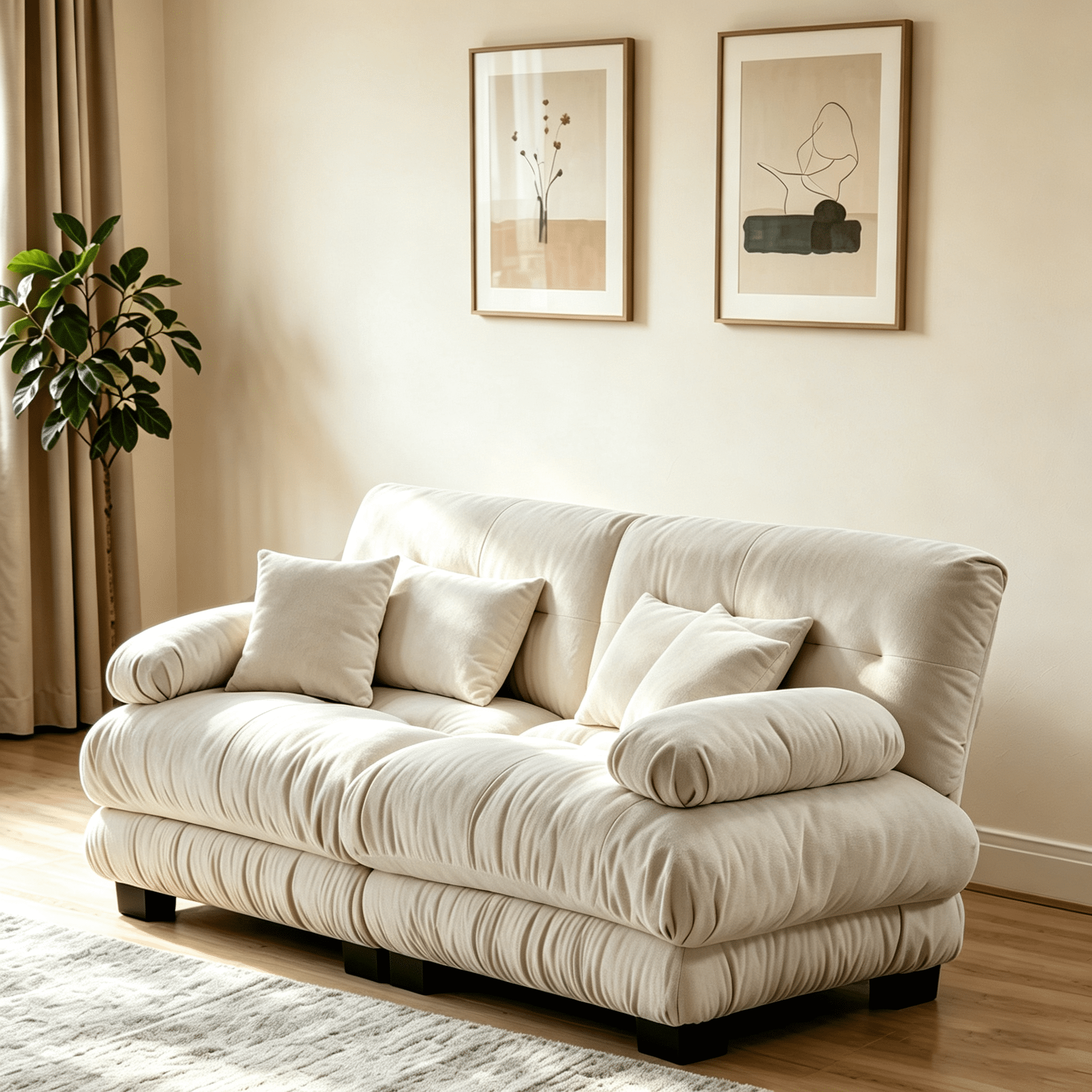 Gewnee 94.4" Chenille Cloud Couch 2-Seater Sectional Sofa, Soft Upholstered Sofa with 2 Lumbar Pillows & 2 Throw Pillows for Living Room, Light Coffee