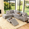 thumbnail image 1 of Gewnee 94.49" L-shaped Modular Fabric Sofa Set with Storage Ottoman and Cup Holders & throw pillows.Suitable for Living Rooms,Offices and Reception Rooms.Light Grey, 1 of 14