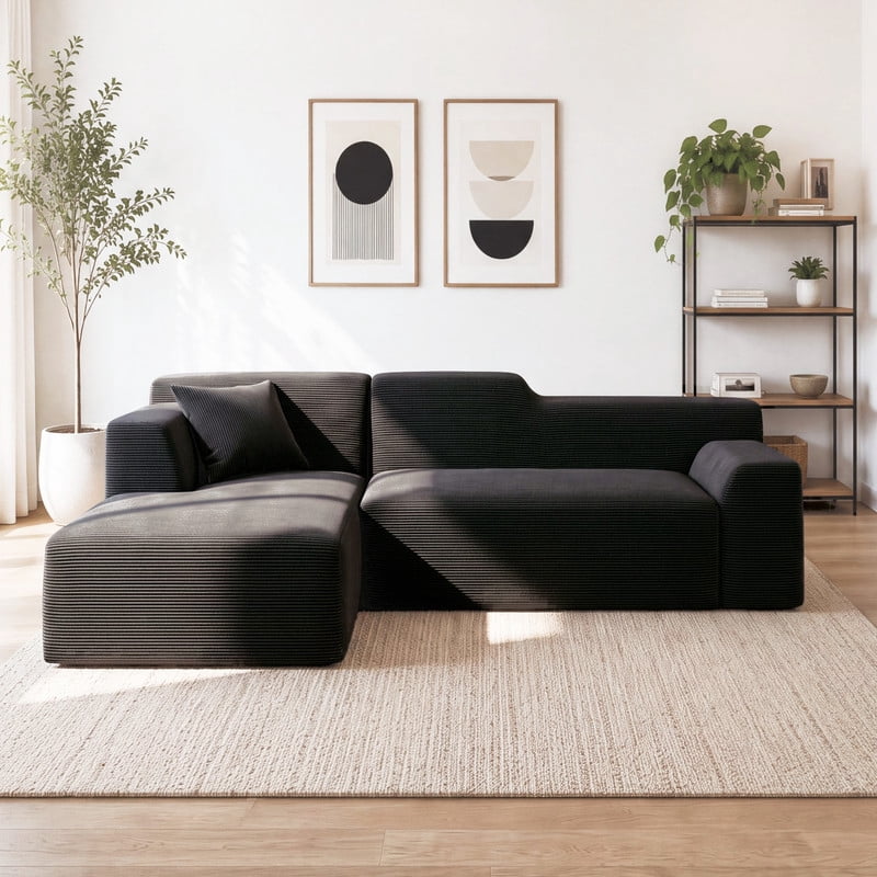 Gewnee 96" Modular Sleeper Sofa Bed, Boneless Sectional Couch with Deep Seat, Boneless Couches for Living Room, Black（Corduroy）