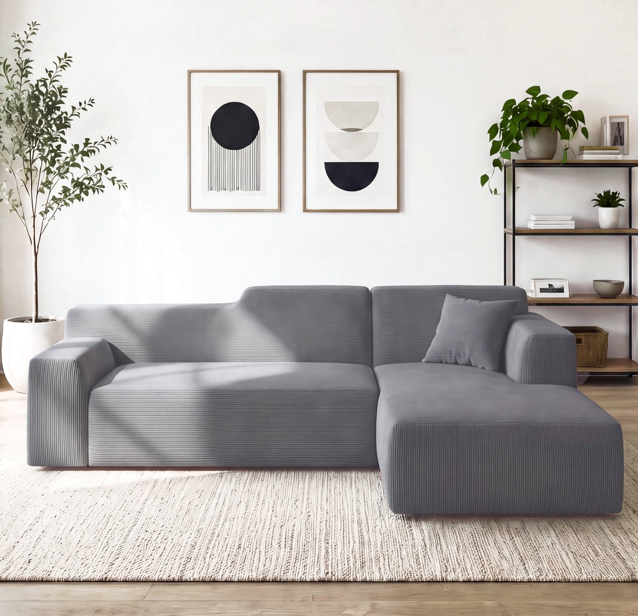 Gewnee 96" Modular Sleeper Sofa Bed, Boneless Sectional Couch with Deep Seat, Boneless Couches for Living Room, Gray（Corduroy）