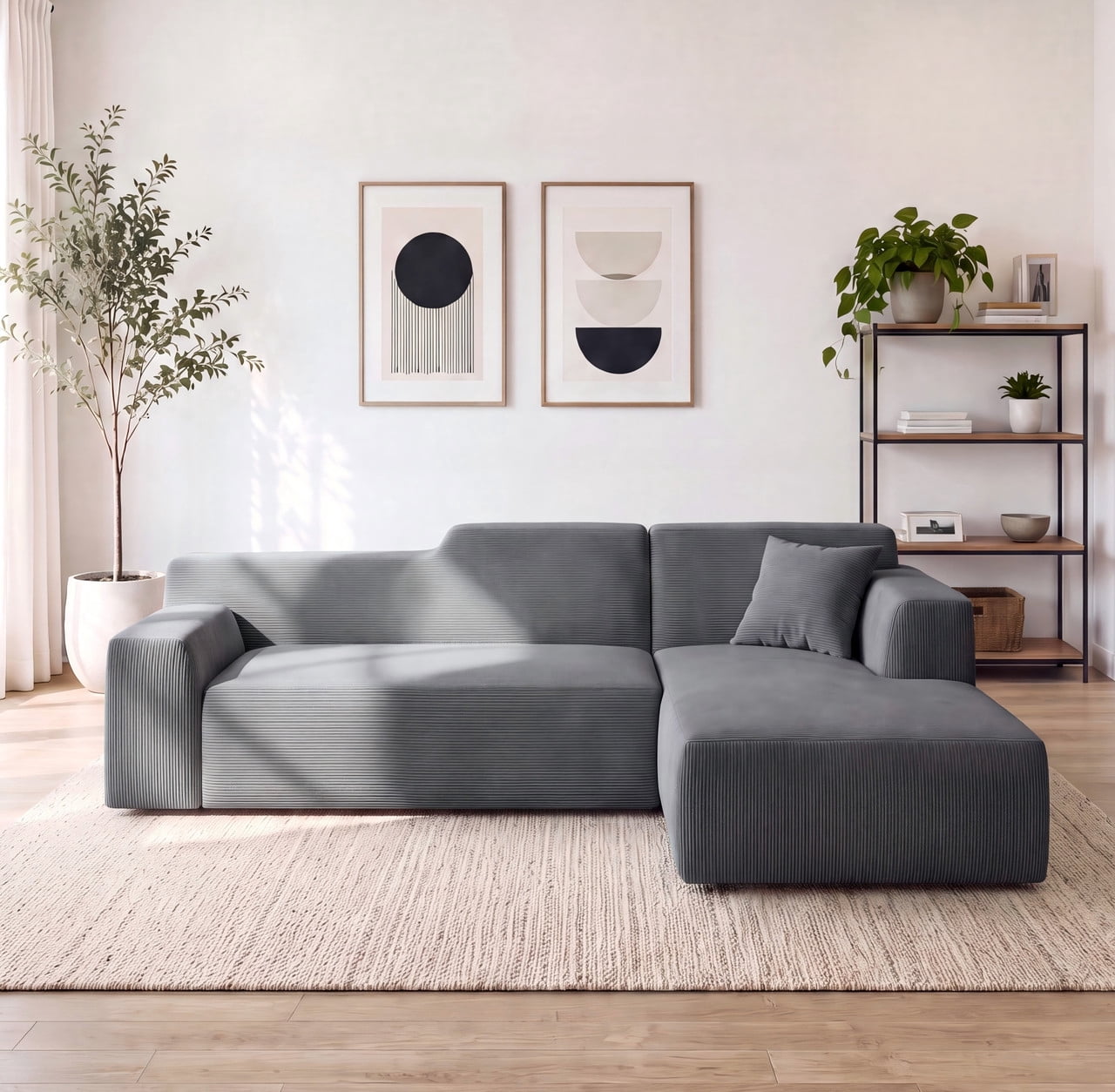 Gewnee 97" L-Shaped Sectional Sofa, Modern Corduroy Modular Sofa Couch with Deep Seat, High Back Cloud Couch, Convertible Ottoman Sectional Couch for Living Room, Black