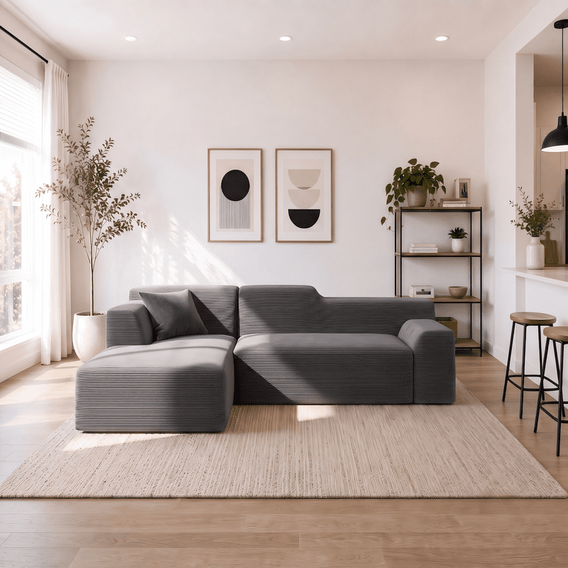 Gewnee 97" L-Shaped Sectional Sofa, Modern Corduroy Modular Sofa Couch with Deep Seat, High Back Cloud Couch, Convertible Ottoman Sectional Couch for Living Room, Black
