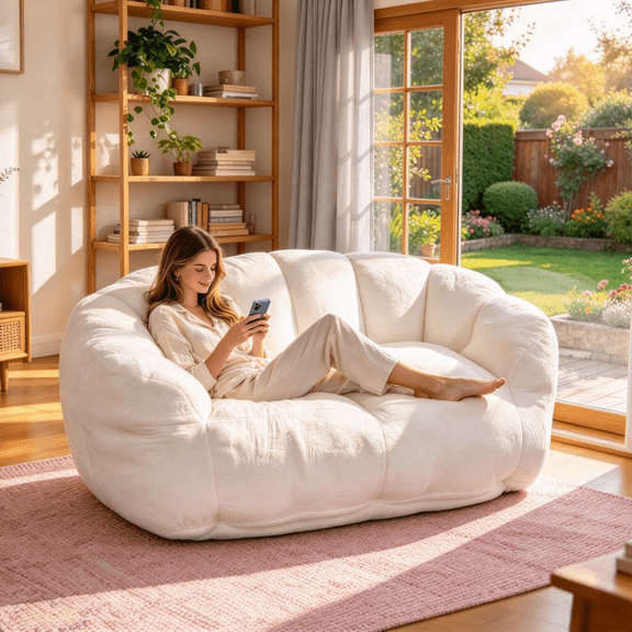 Gewnee Bean Bag Chair,Floor Lazy Sofa,Ultra Soft Fluffy Loveseat,Faux Fur Comfy Lounge Reading Chair for Living Room,Bedroom,Office,Dorm.Beige