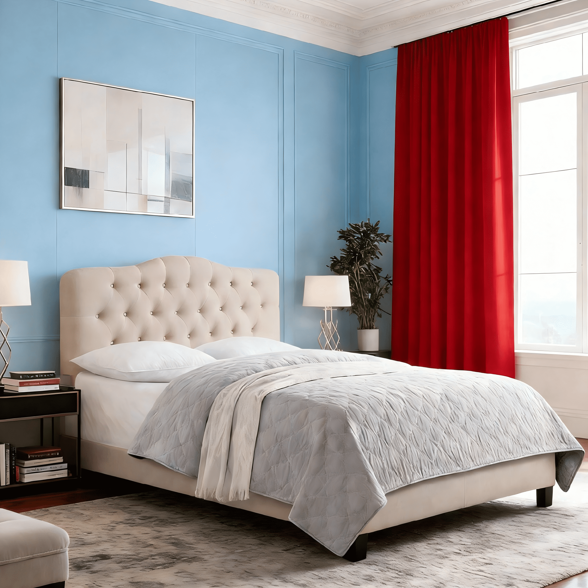 Gewnee Beige Full Platform Bed,Linen Fabric Padded Headboard,Solid Wood Slat Support & Sturdy Construction,Ideal for Bedroom,Box Spring Required