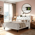 thumbnail image 1 of Gewnee King Size Upholstered Platform Bed with 16” Wide Wingback Button Tufted Headboard, Nailhead Trim,Built-in Charging Station (2 AC Outlets & 2 USB Ports),8” Underbed Storage.White, 1 of 14