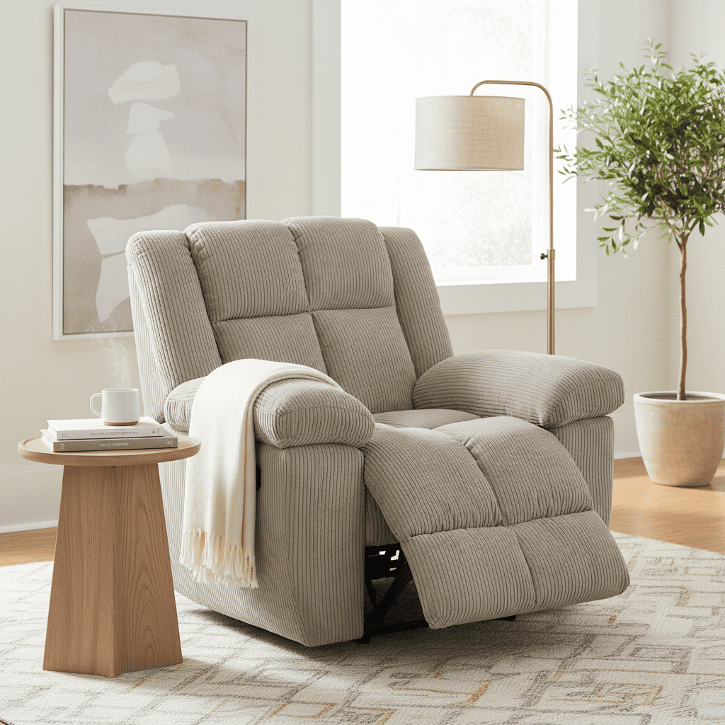 Gewnee Beige Smart Recliner, Soft Corduroy Upholstery & Solid Wood Frame, Adjustable Recline Angle Suitable for Living Room Relaxation