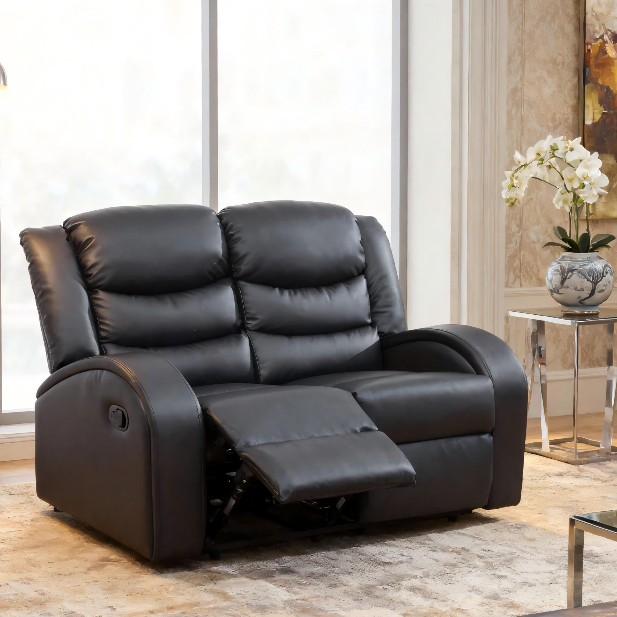 Gewnee Black Loveseat, Air Leather & High-Elastic Sponge, Adjustable Recline, Perfect for Living Rooms