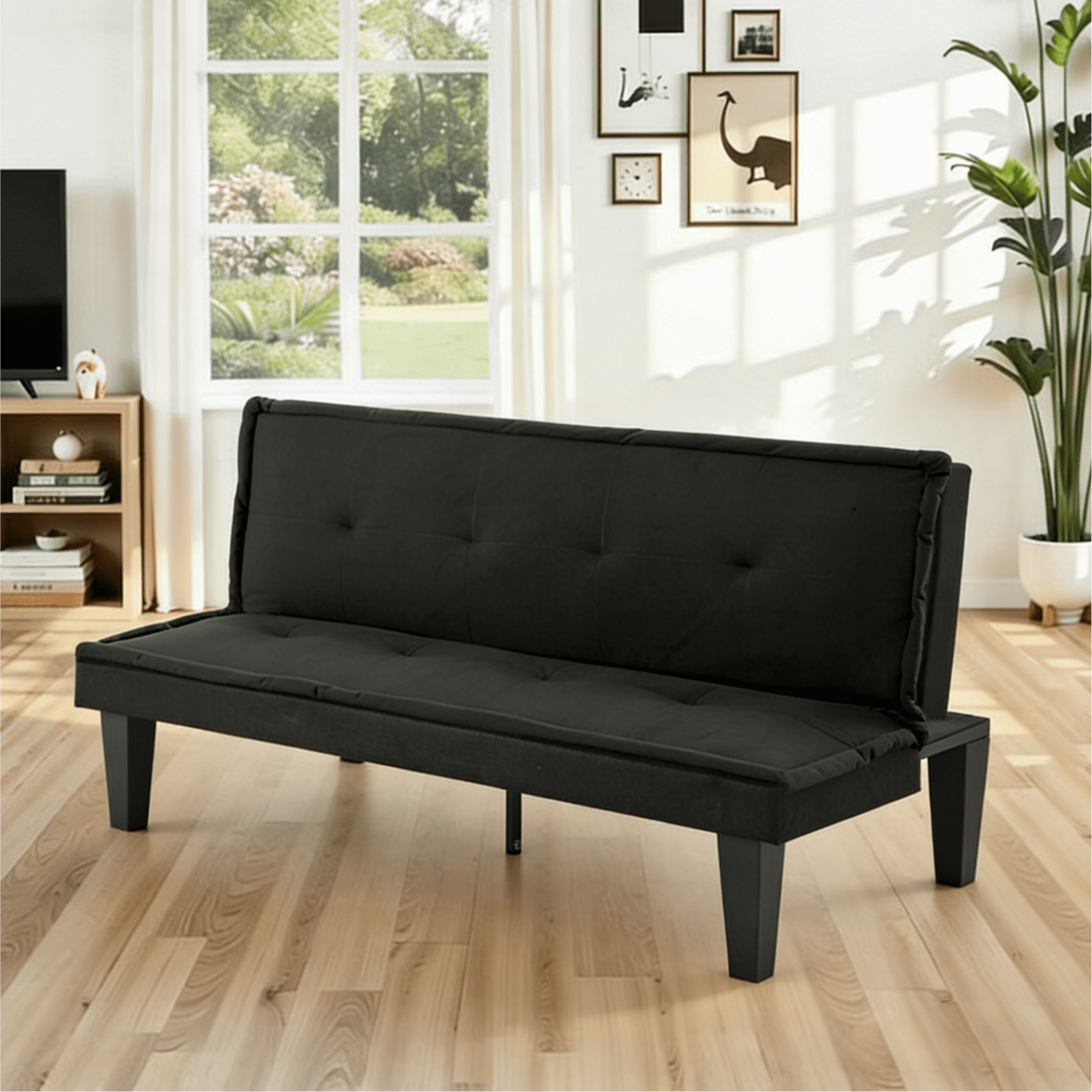 Gewnee Black 62.99" Futon Sofa Bed, 5-Level Adjustable Loveseat, Foldable Sleeper Sofa for Office & Guest Rooms
