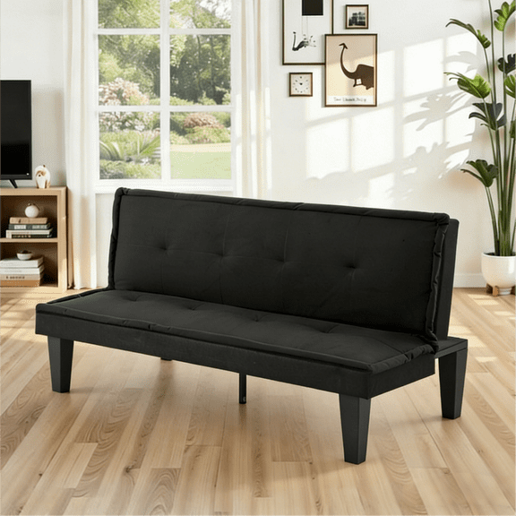 Gewnee Black 62.99" Futon Sofa Bed, 5-Level Adjustable Loveseat, Foldable Sleeper Sofa for Office & Guest Rooms