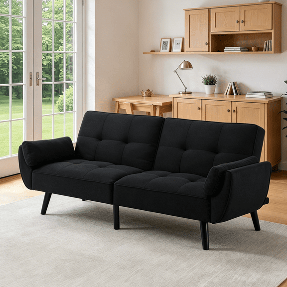 Gewnee 74.8"Futon Sofa Bed,Convertible Couch with 3 Adjustable Backrest,Split-Back,Comfy Sleeper Sofa for Living Room,Apartment or Office.Black