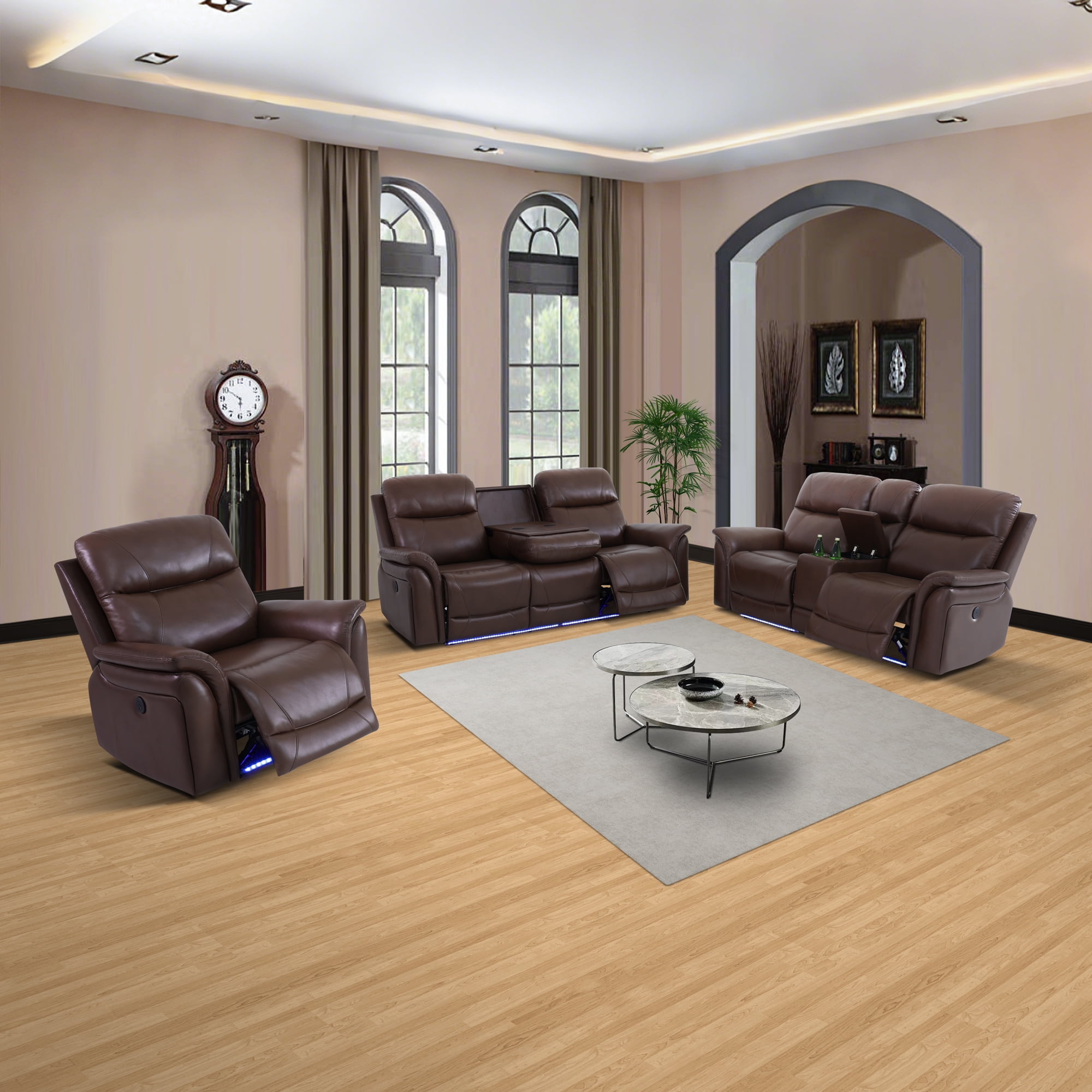 Gewnee Air Leather Power Recliner Sectional , Loverseat and Sofa Couch with LED, USB Port&Cup Holder for Living Room