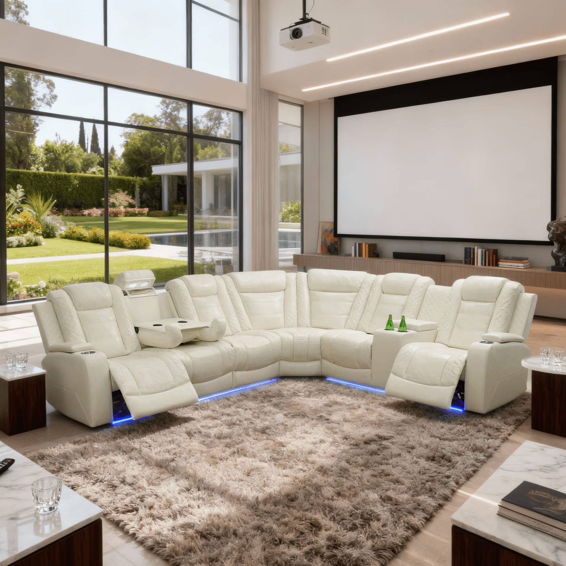 Gewnee Air Leather Power Recliner Sectional Sofa with Cup Holder, Oversize Sofa Couch for Living Room Home Office Theater,Wireless Charging