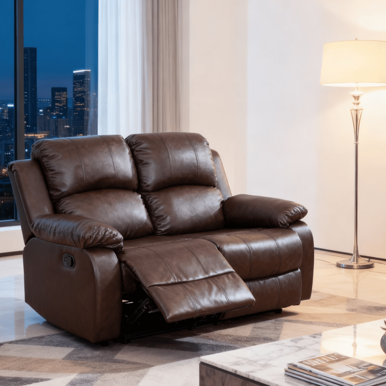 Gewnee Brown Loveseat, Air Leather & High-Elastic Sponge, Adjustable Recline, Perfect for Living Room/Office