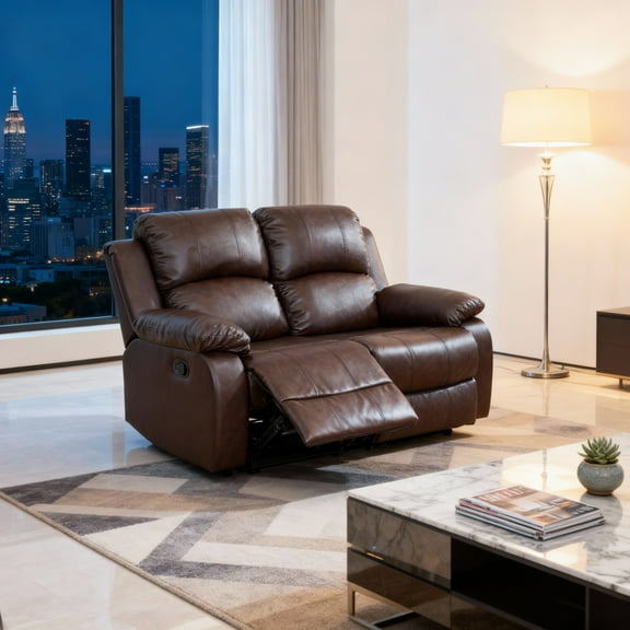Gewnee Brown Loveseat, Air Leather & High-Elastic Sponge, Adjustable Recline, Perfect for Living Room/Office