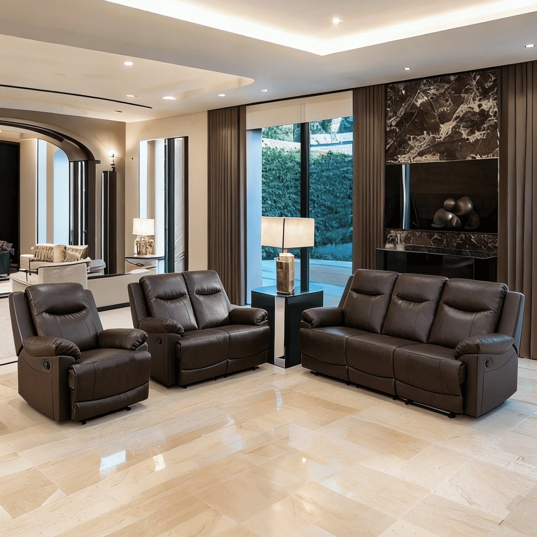 Gewnee Brown 3-Piece Living Room Air Leather Recliner Sofa Set