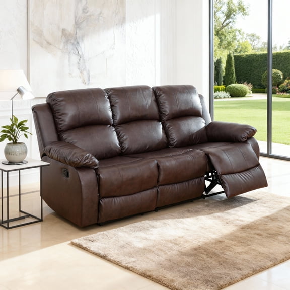 Gewnee Brown 3-Seater Reclining Sofa - Air Leather Upholstery with High-Elastic Sponge for Living Room & Office