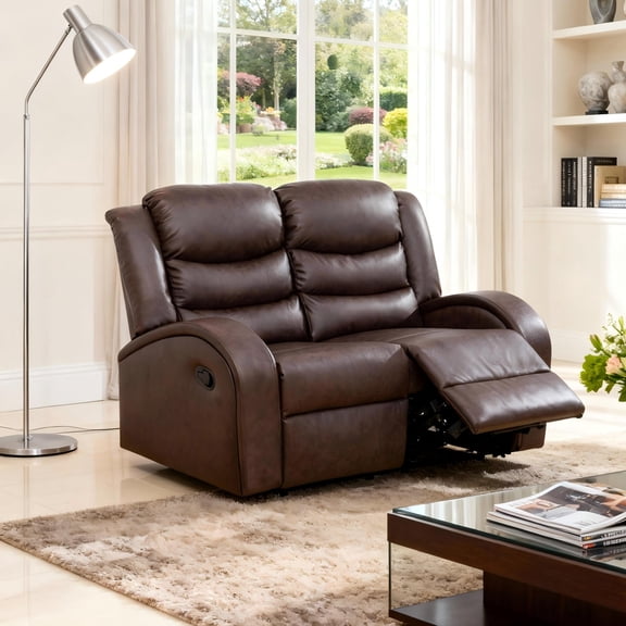 Gewnee Brown Loveseat, Air Leather & High-Elastic Sponge, Adjustable Recline, Perfect for Living Rooms