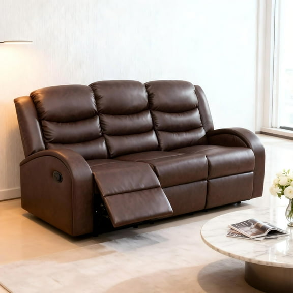 Gewnee Brown 3-Seater Reclining Sofa - Air Leather & High-Elastic Sponge, Perfect for Living Rooms