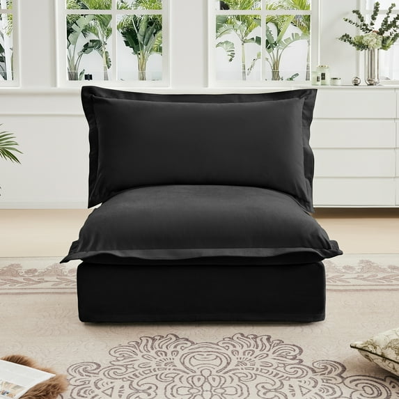 Gewnee Chenille Fabric Black Deep Seat Singel Armless Sofa Couch for Living Room, Reading Room, Bedroom and Working Spaces