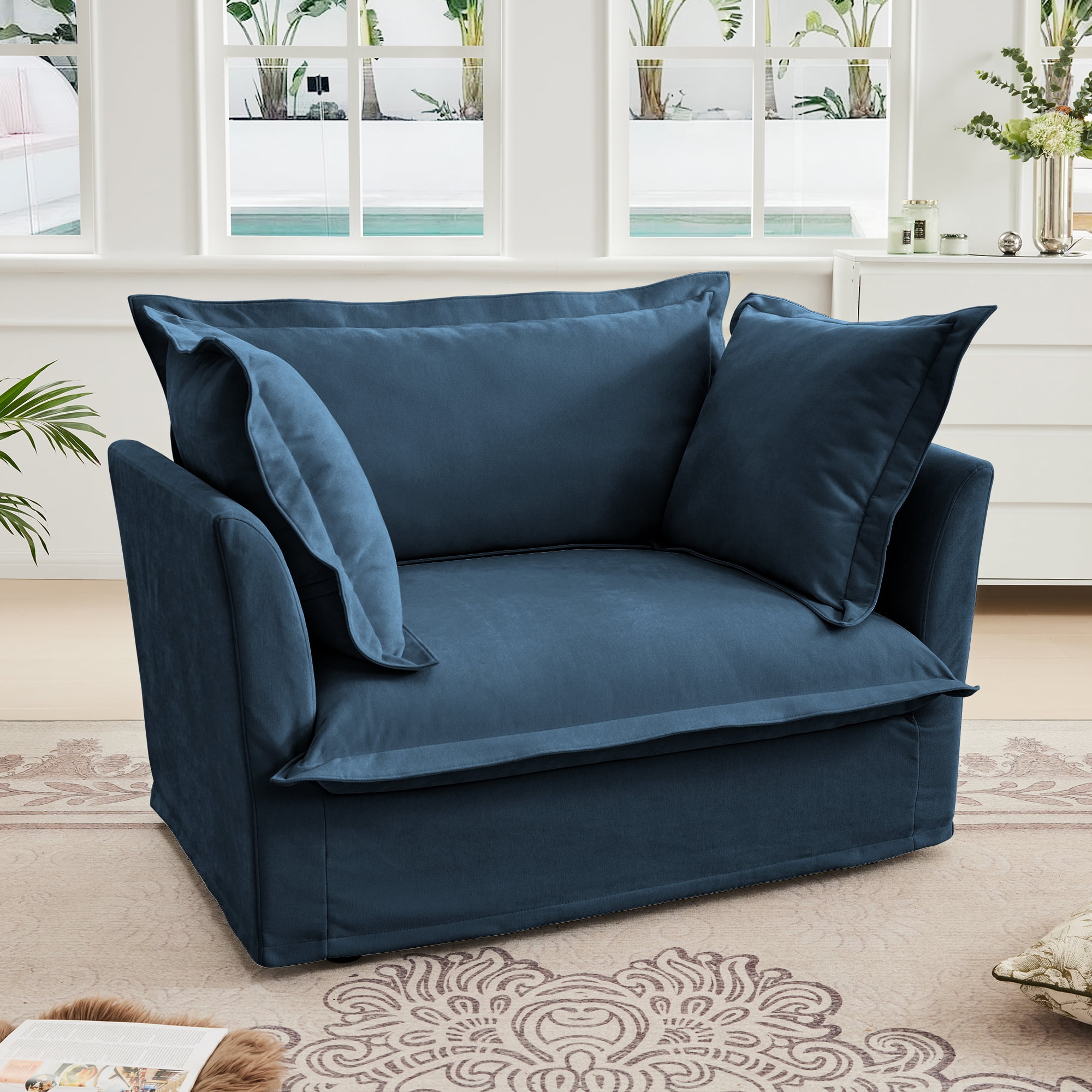 Gewnee Chenille Fabric Blue Deep Seat Singel Accent Chair Sofa Couch for Living Room, Reading Room, Bedroom and Working Spaces