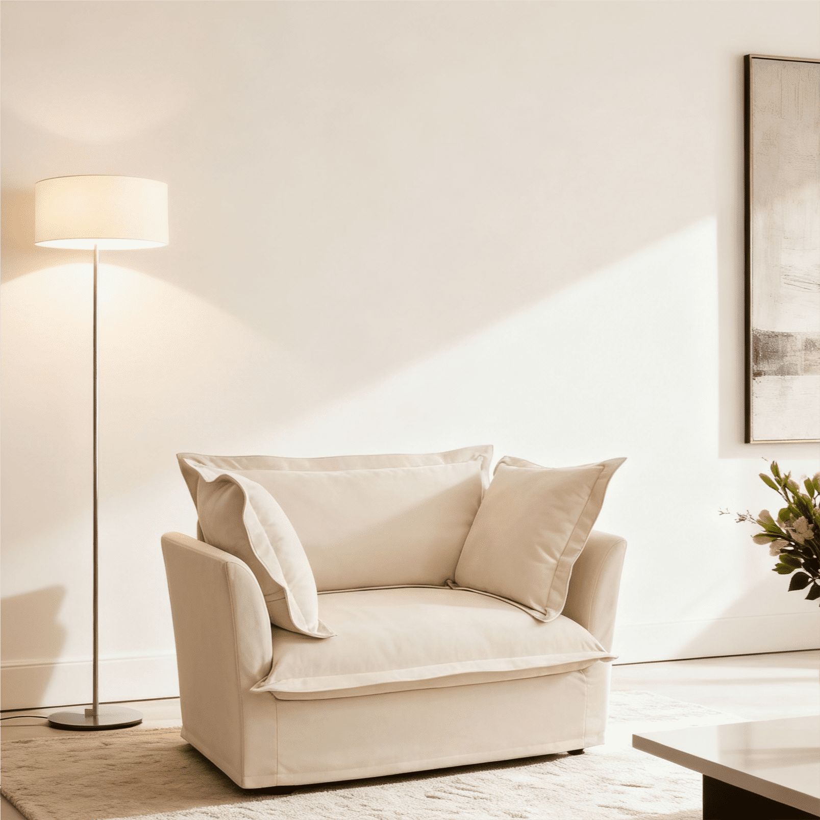 Gewnee Chenille Fabric Cream Deep Seat Singel Accent Chair Sofa Couch for Living Room, Reading Room, Bedroom and Working Spaces