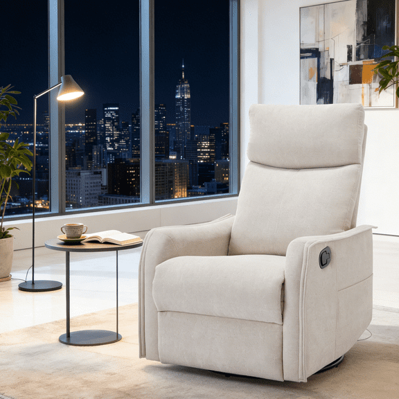 Gewnee Chenille Multifunctional Swivel Rocking Chair, 360° Swivel, Massage & Heating, for Living Room, Office and Home Theater,Beige