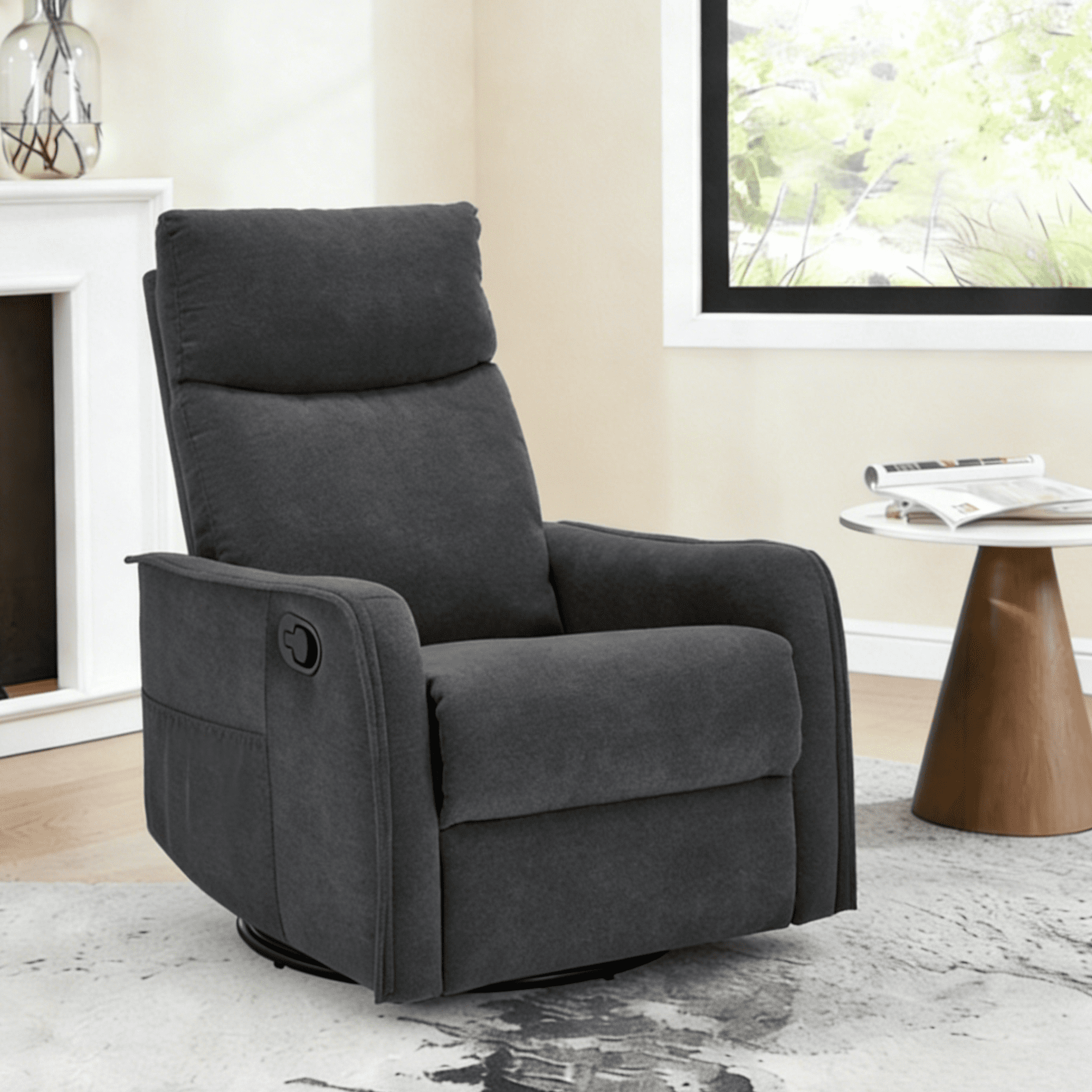 Gewnee Chenille Multifunctional Swivel Rocking Chair, 360° Swivel, Massage & Heating, for Living Room, Office and Home Theater,Grey